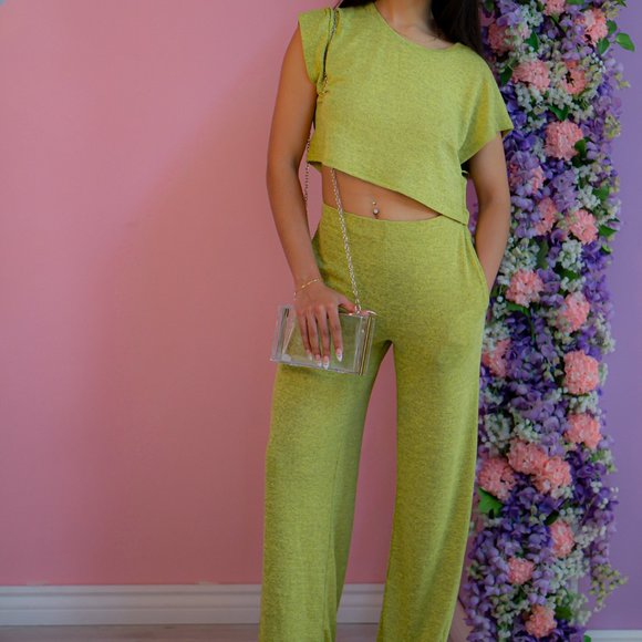 LIME TWO PIECE WIDE PANT SET - Picture 1 of 1